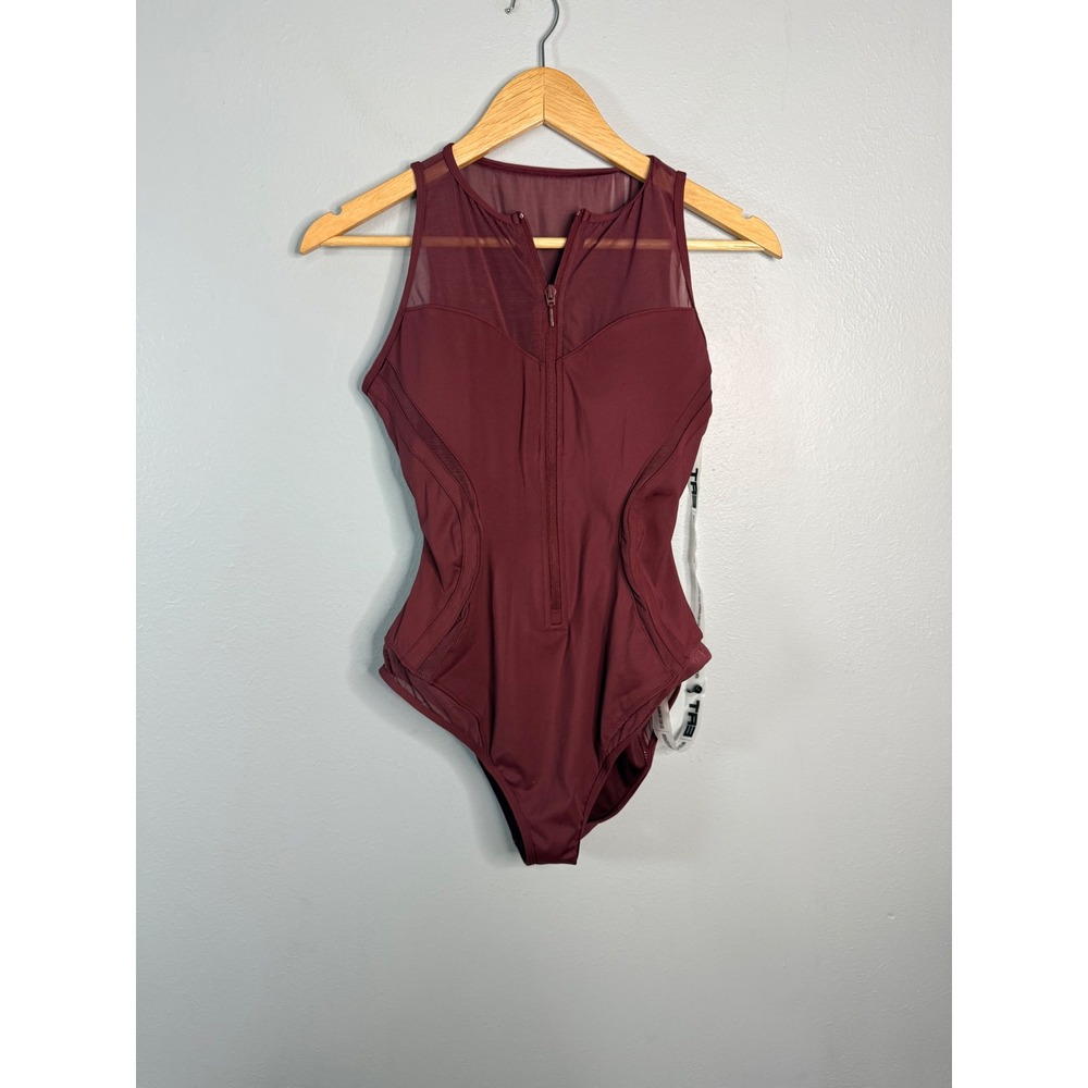TA3 Sleeveless Mesh Surfy Sculpting One-Piece Swimsuit Large Short Maroon